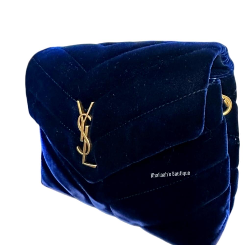 Very Rare!!! NEW!!! Saint Laurent YSL Blue Velvety Suede Toy Loulou Strap Bag - Picture 9 of 16